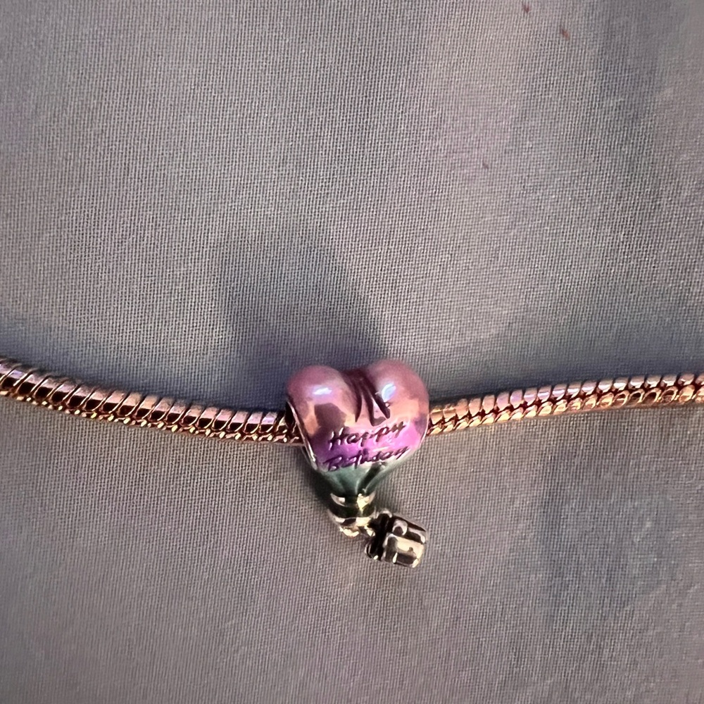 Silver "Happy Birthday" Heart Hot Air Balloon & Gift Box Charm - Picture 6 of 6